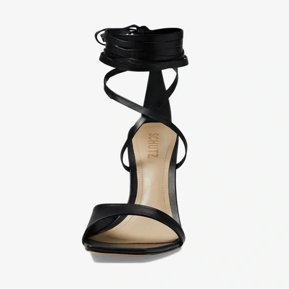 Schutz Bryce Ankle Wrap Sandal in Black - Picture 2 of 5